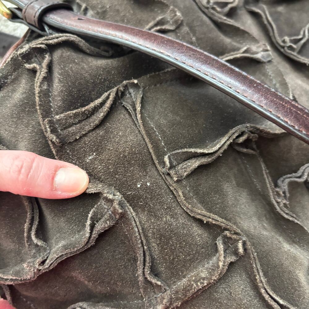 Cole Haan Sloane Woven Brown Suede Tote Bag Hobo Chocolate Weekender - Picture 12 of 16